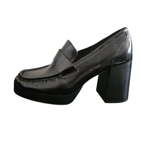 Steve Madden Munday Y2K Black Patent Leather Platform Block Heel Loafers Size 10 - Picture 1 of 10